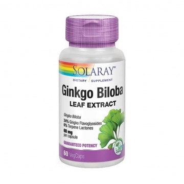 Ginkgo Biloba 60Mg Extracto de Hoja SinGluten Vegan 60caps Solaray