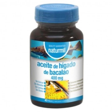 Aceite Hiagado Bacalao 400mg SinGluten 45 perlas Naturmil